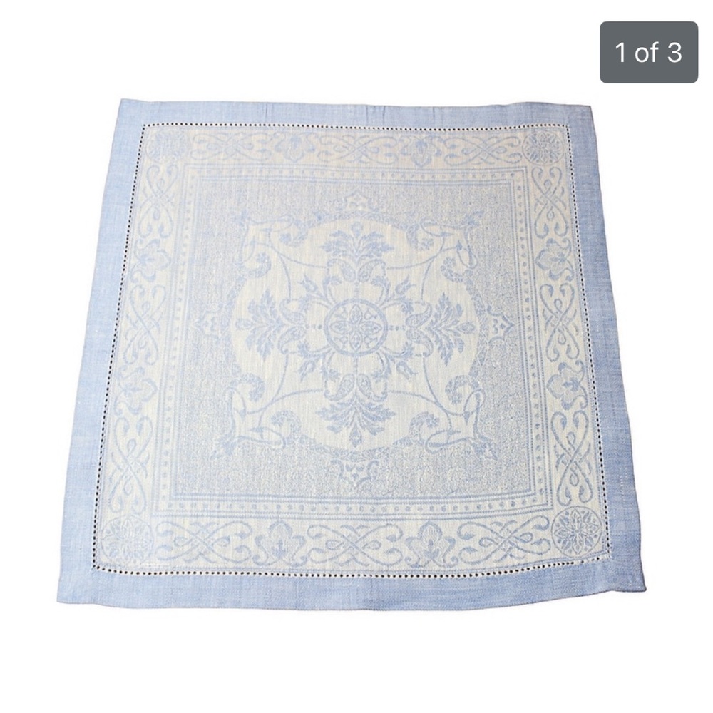 Six pack of blue and ivory French house, linen napkins